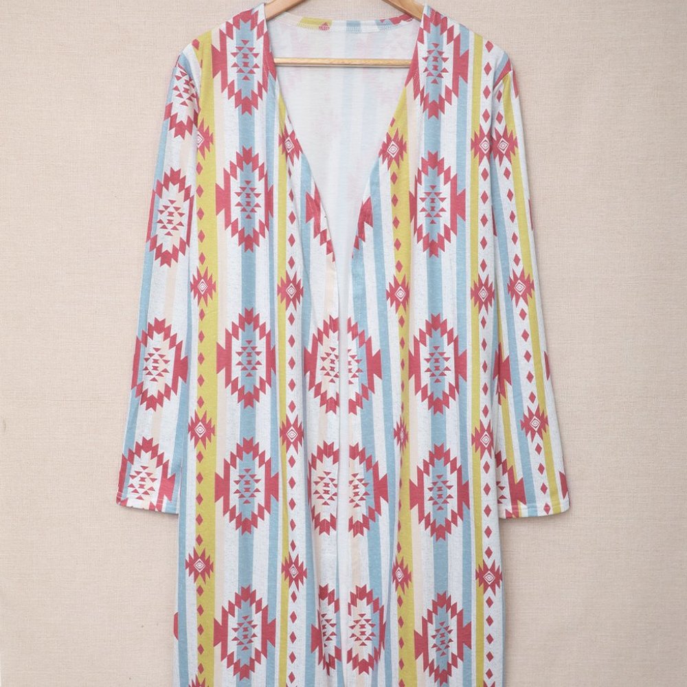 Long Open Front Aztec Cardigan - Picture 4 of 7